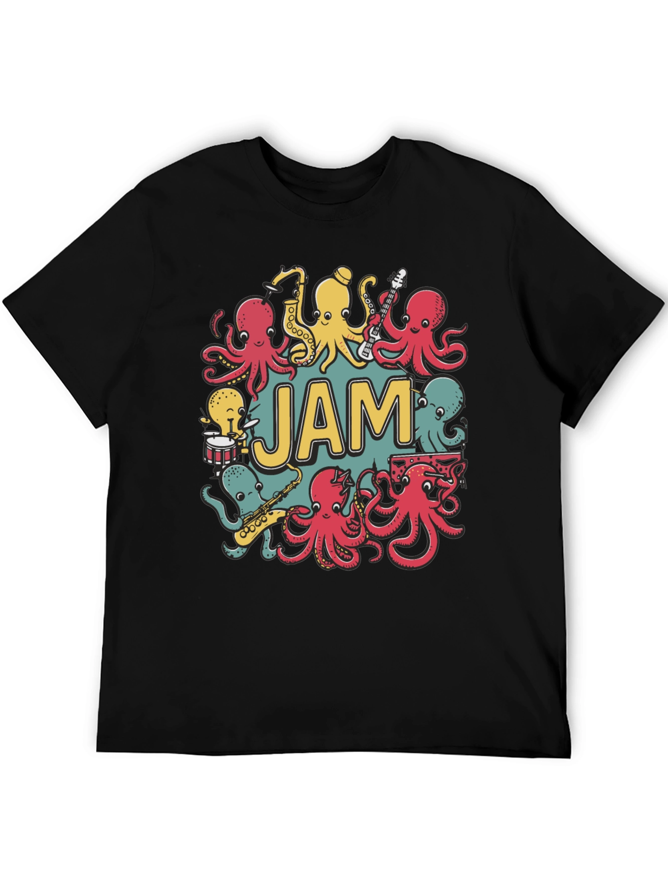 Black Octopus Jam Band Graphic T-Shirt - Black Cotton Tee view 5