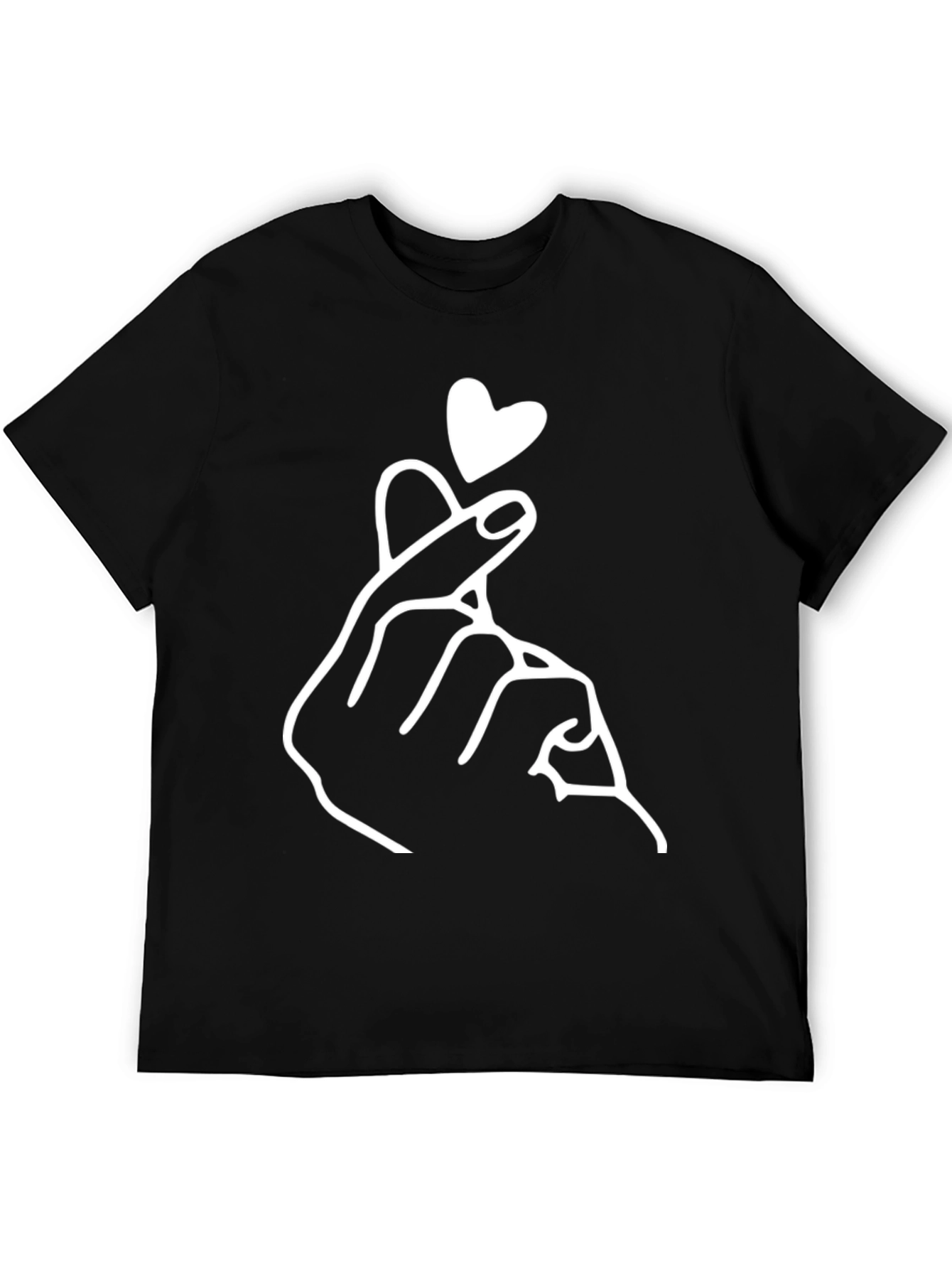 Black Finger Heart T-Shirt - Korean Love Sign view 5