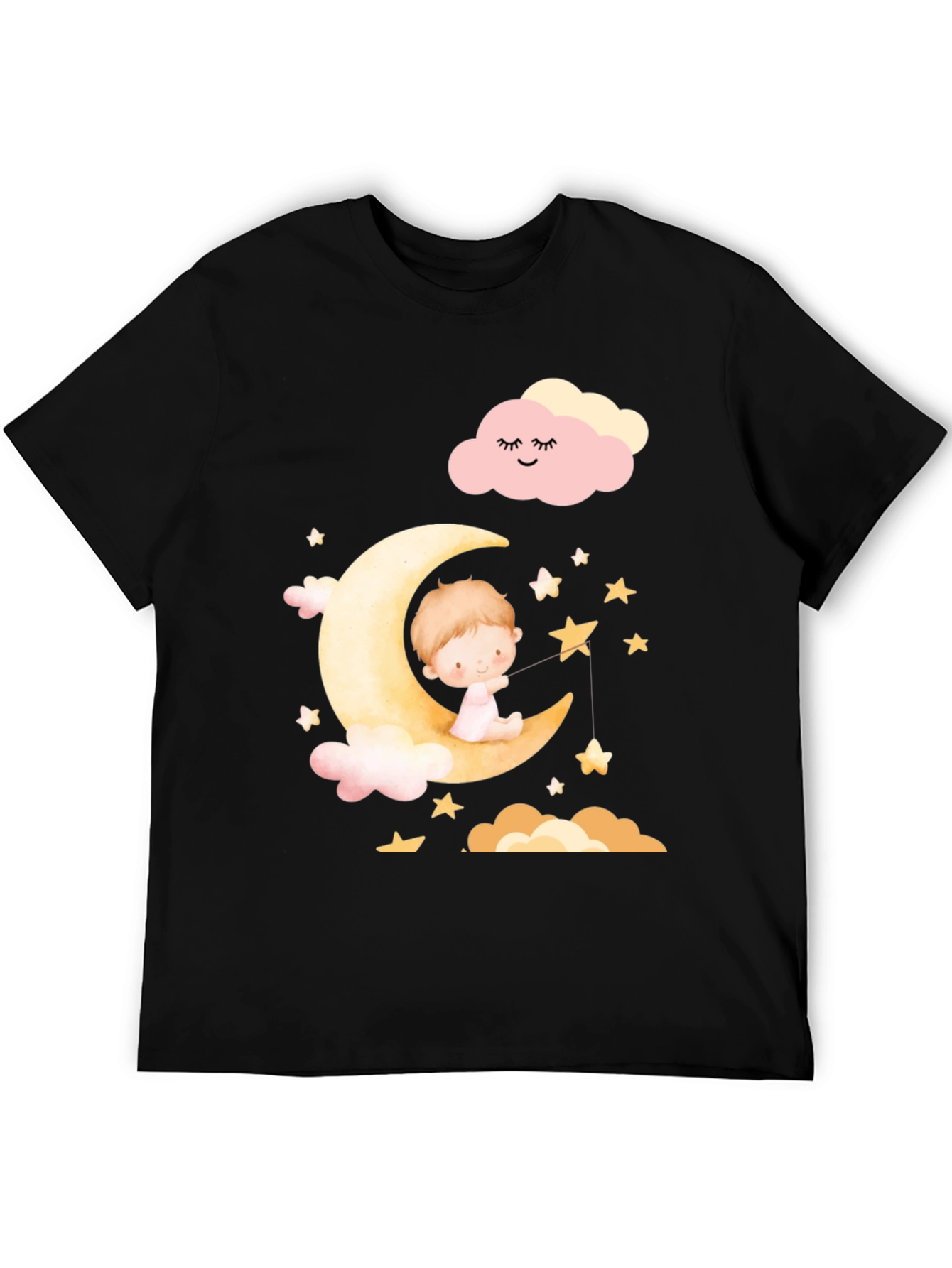 Black Cute Baby on Moon Graphic T-Shirt - Unisex view 5