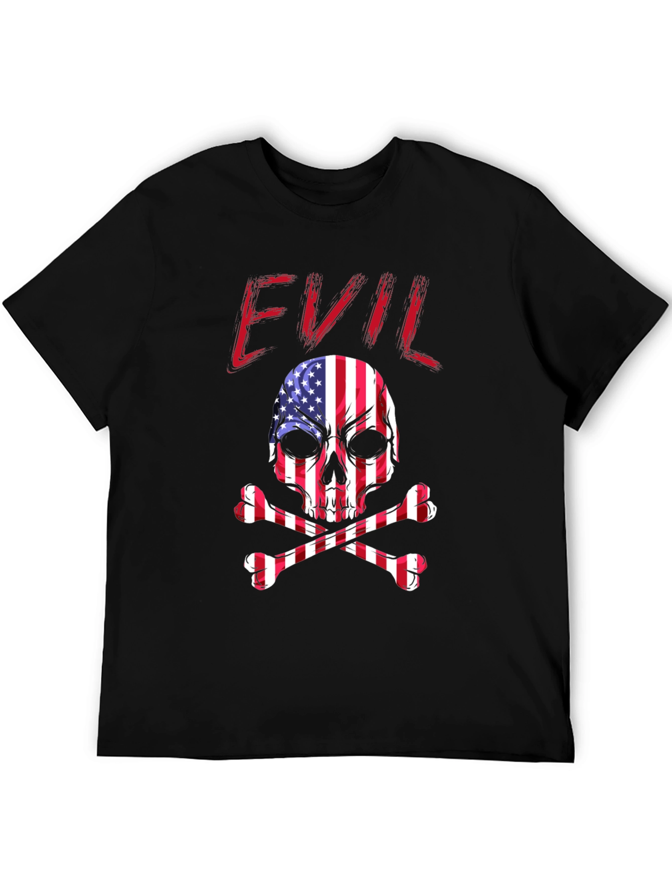 Black Evil USA Flag Skull Graphic T-Shirt view 5