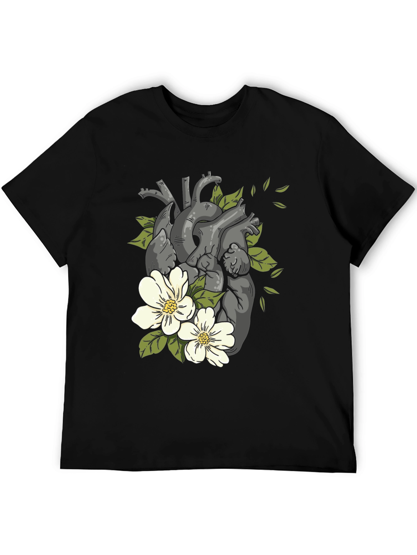 Black Floral Heart Print Black T-Shirt view 5