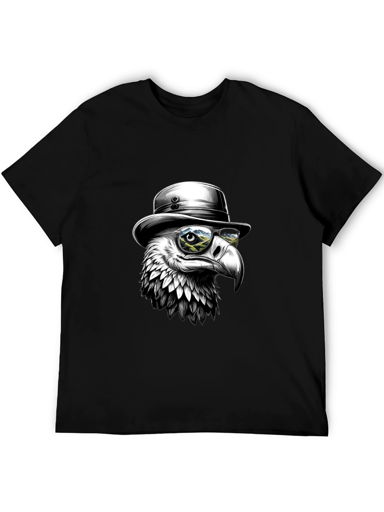 Black Cool Eagle T-Shirt - Bird with Hat & Glasses view 5