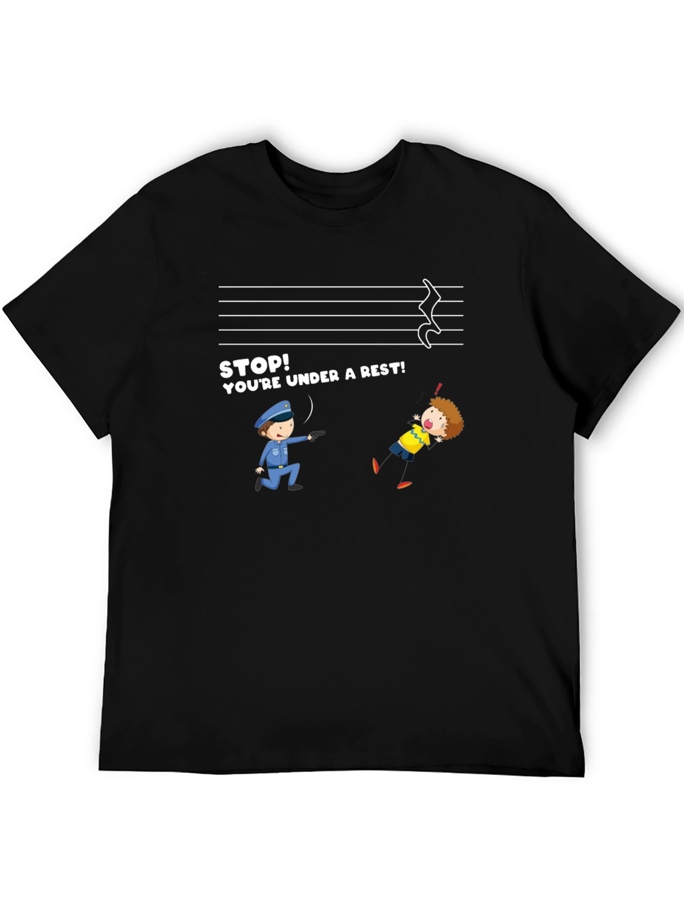 Black Funny Music Rest T-Shirt - Under a Rest view 5