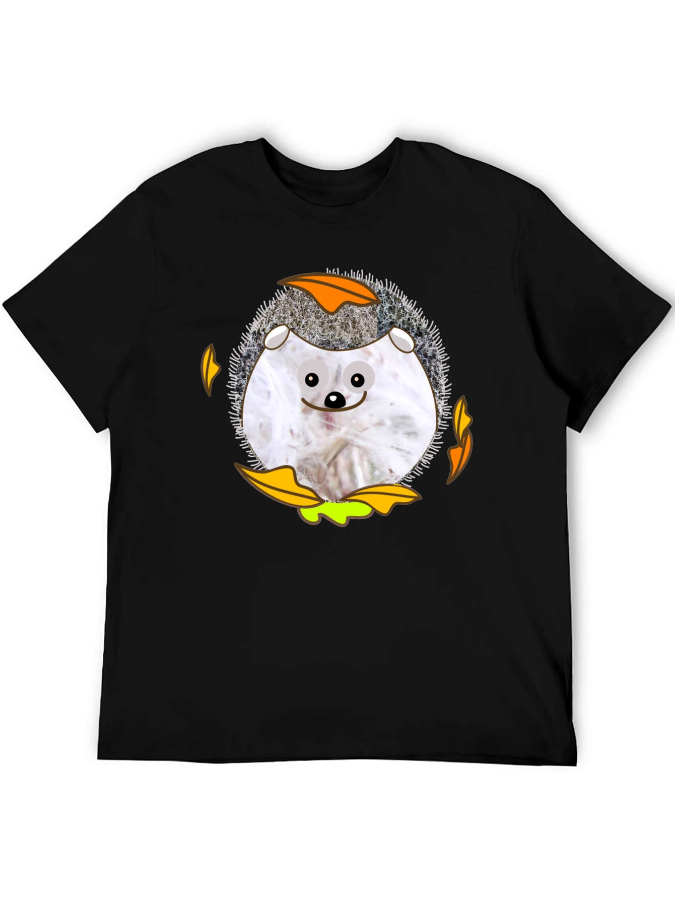 Black Cute Hedgehog Graphic Tee - Black Cotton Blend view 5