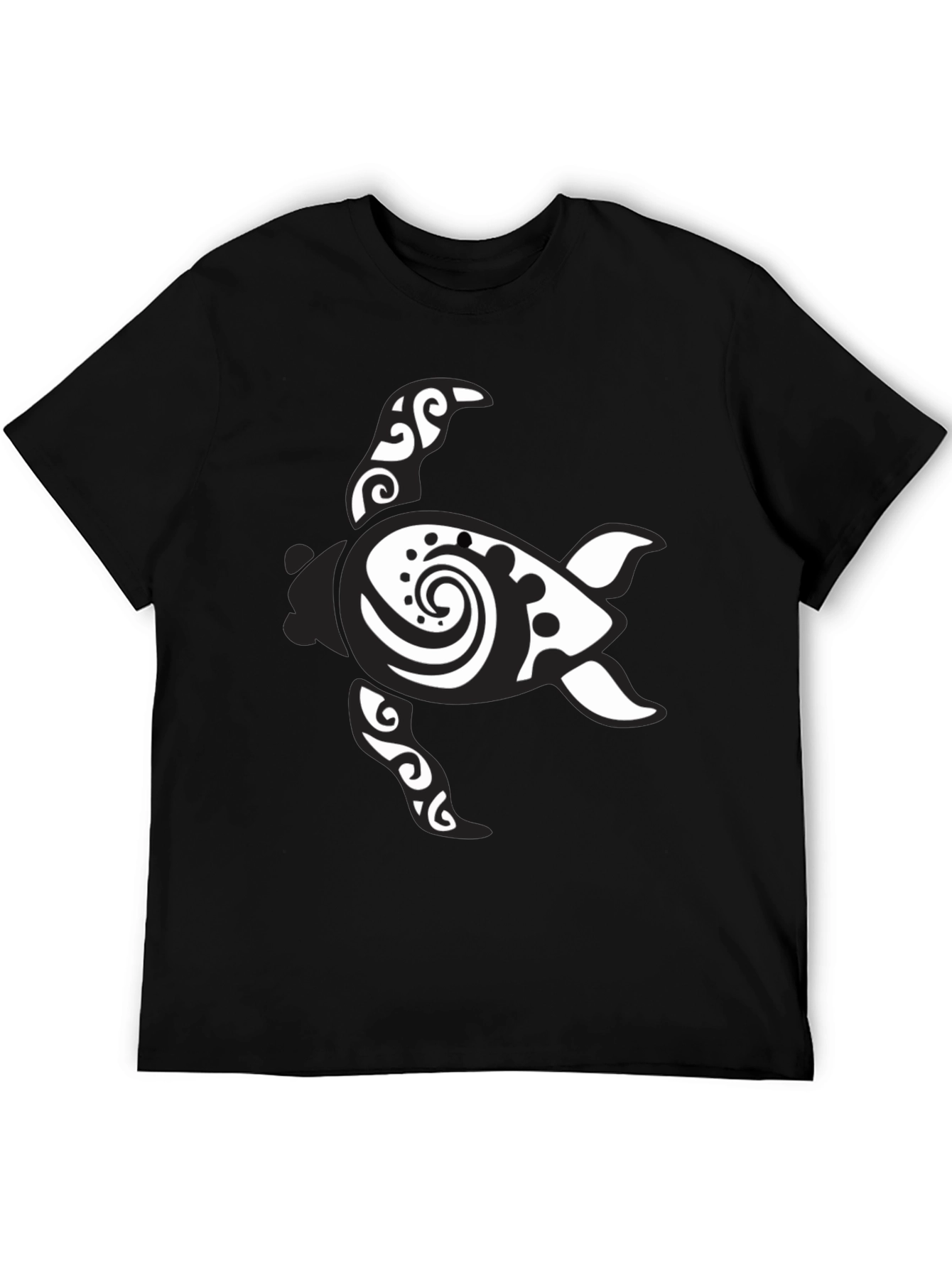 Black Tribal Turtle Graphic Print Men's Black T-Shirt view 5