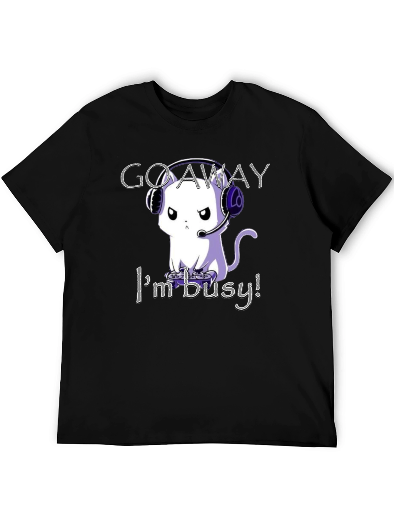 Black Gamer Cat T-Shirt - Go Away I'm Busy! view 5