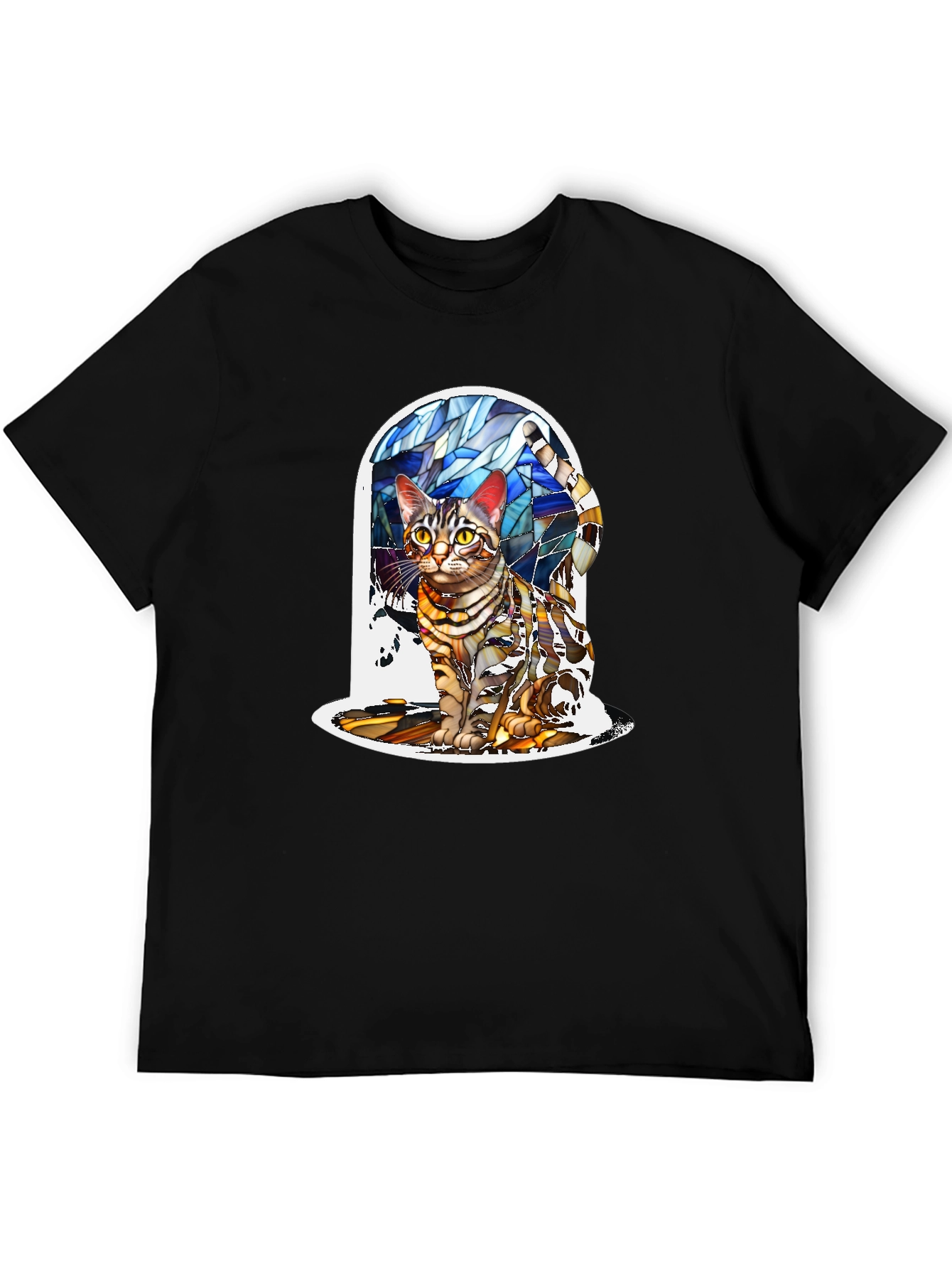 Black Stained Glass Cat T-Shirt - Artistic Feline Tee view 5