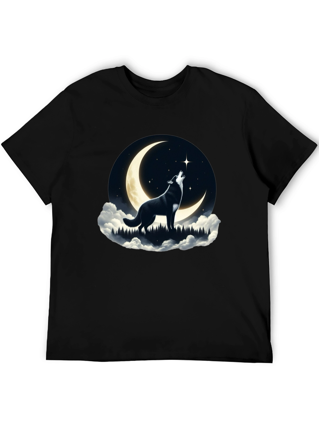 Black Wolf Howling at Moon Graphic Tee - Black view 5