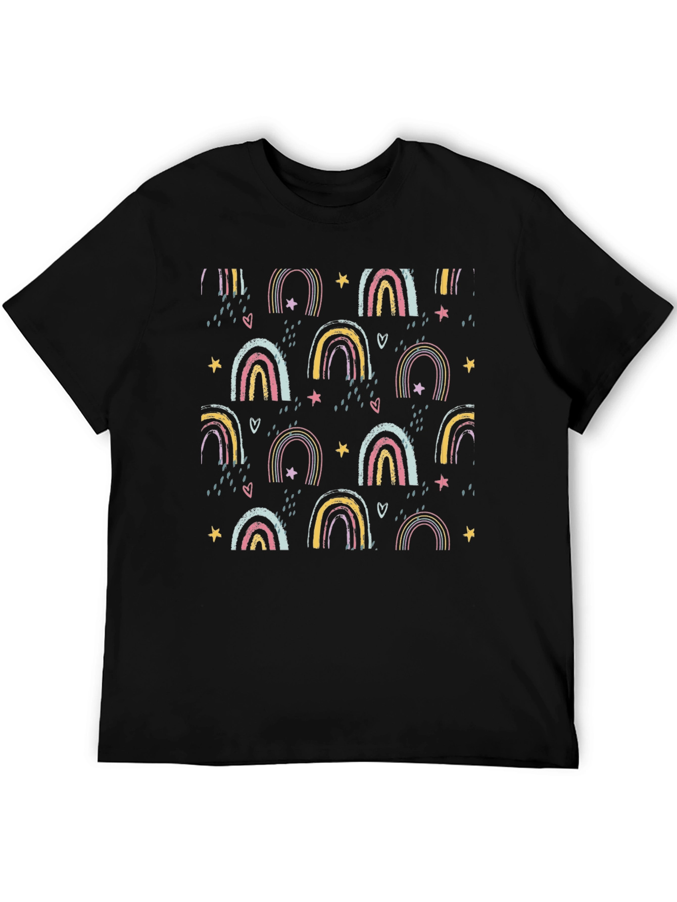 Black Rainbow Star Pattern Black T-Shirt view 5