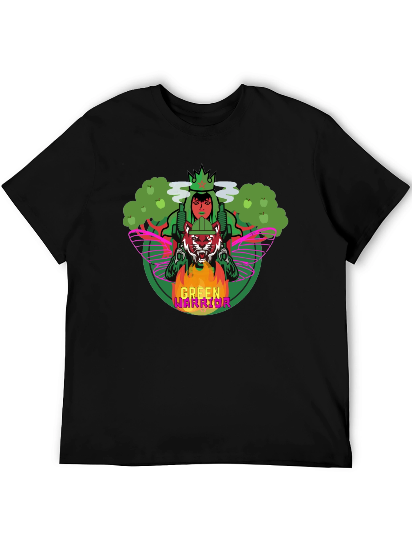 Black Green Warrior Graphic Print T-Shirt view 5