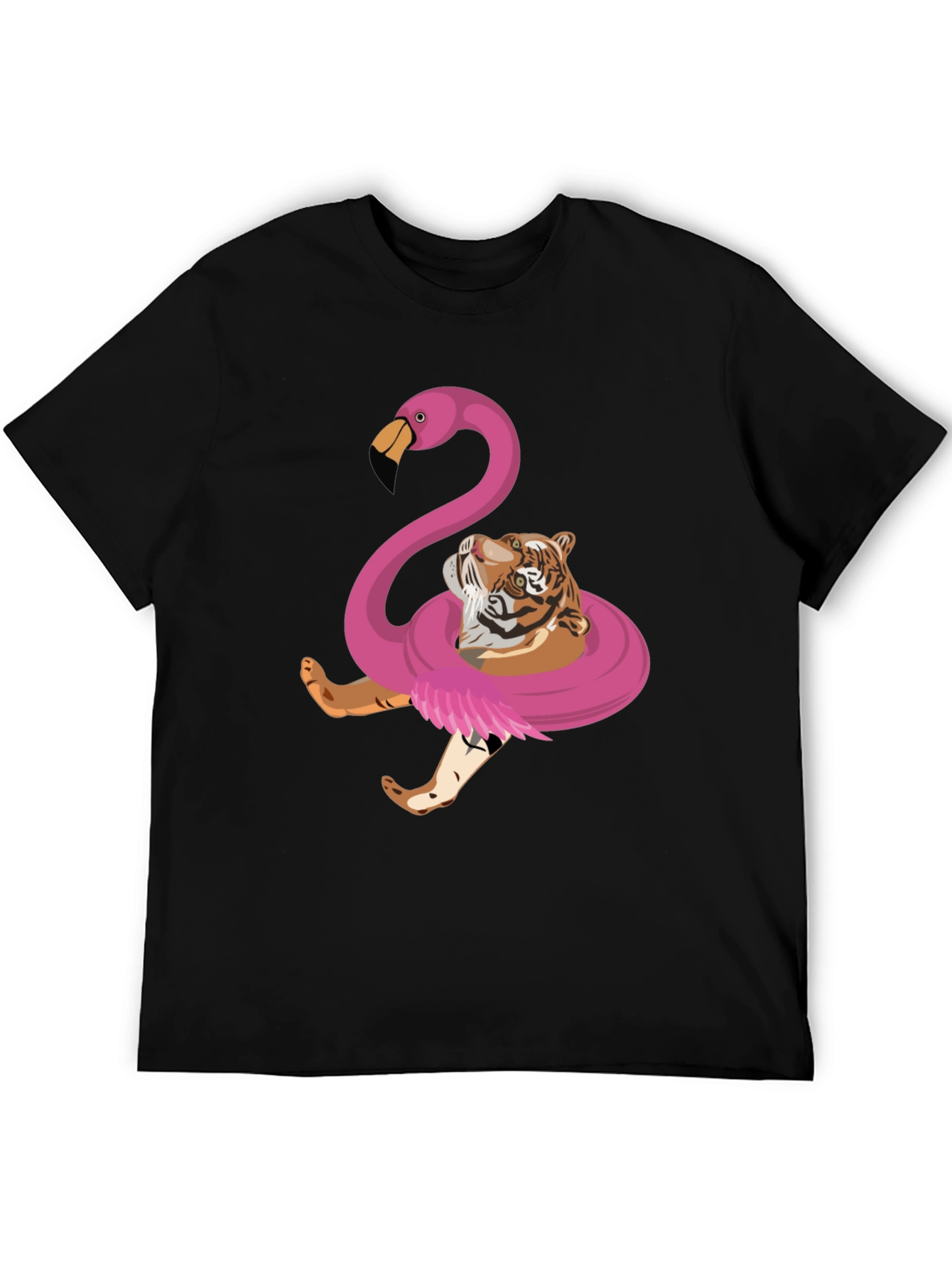 Black Tiger Flamingo Float T-Shirt - Quirky Animal Graphic Tee view 5