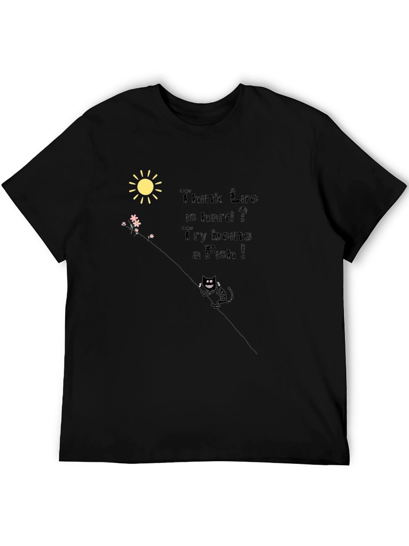 Black Think Life is Hard? Funny Cat T-Shirt view 5