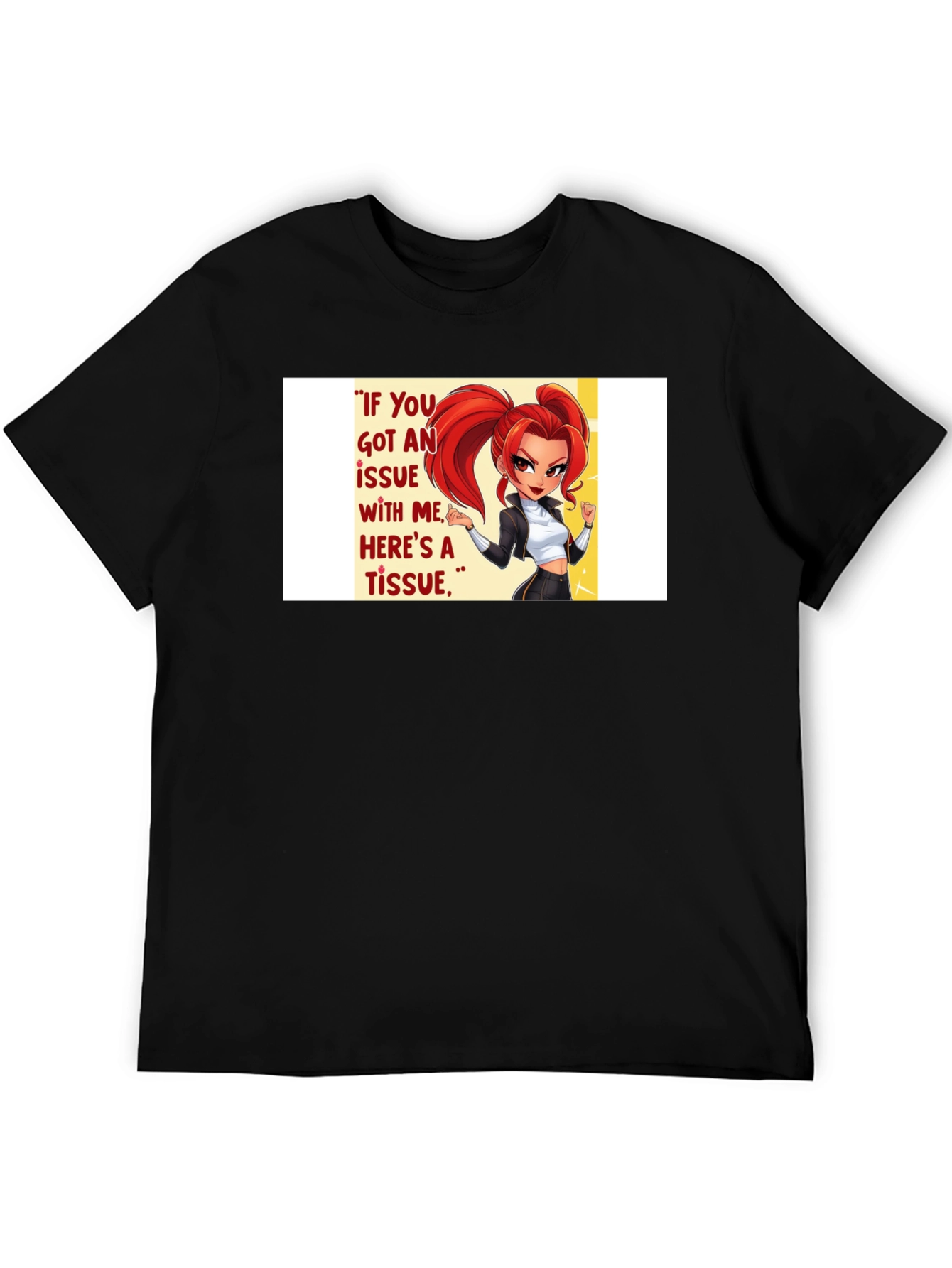 Black Sassy Cartoon Graphic T-Shirt - "Tissue" Quote view 5