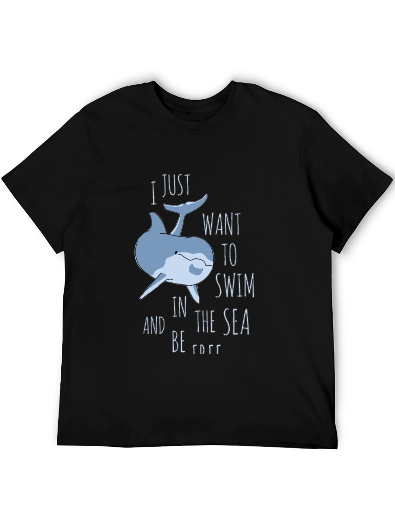 Black Whimsical Dolphin T-Shirt: Swim Free view 5