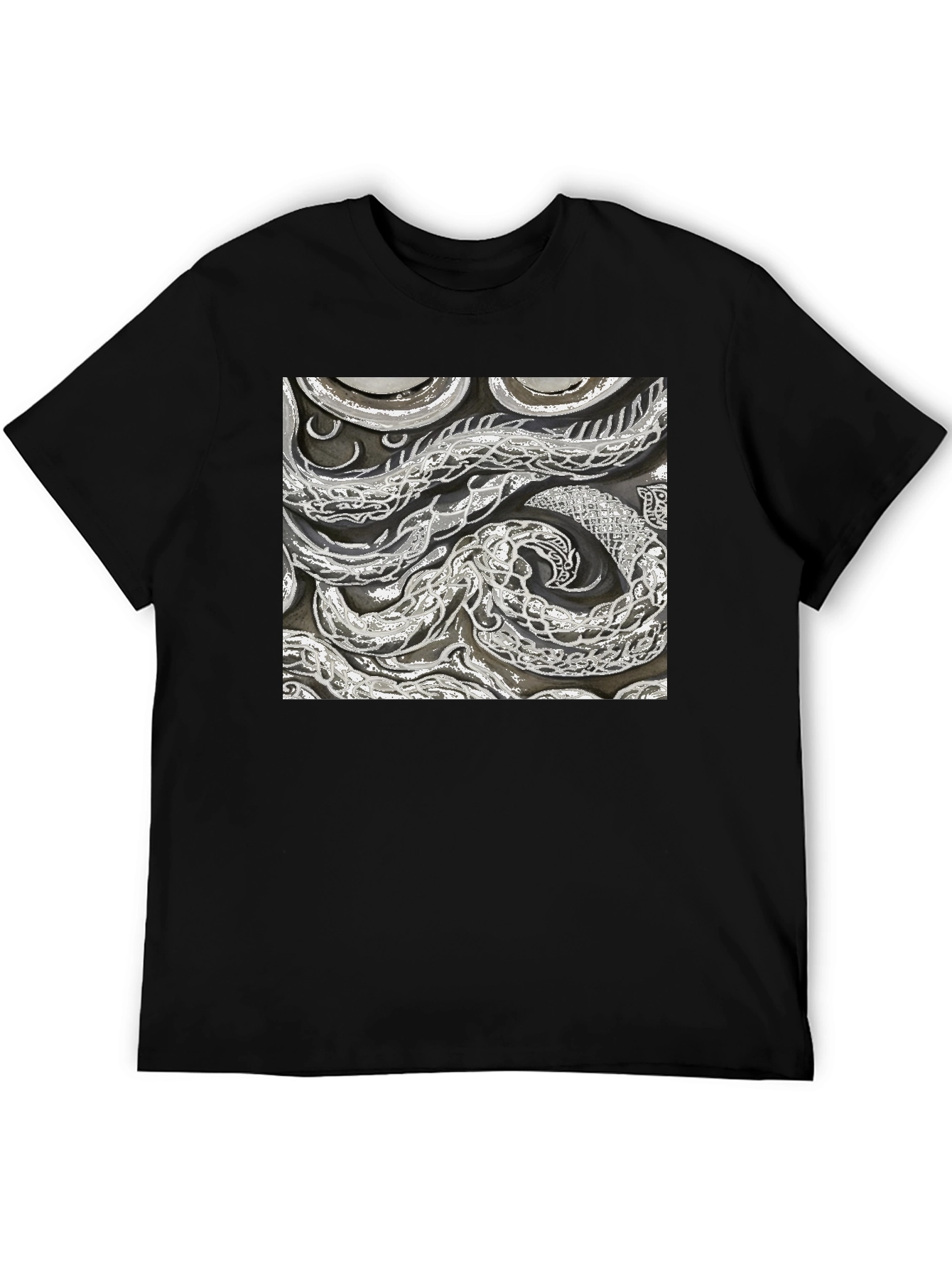 Black Abstract Snake Print Black T-Shirt view 5