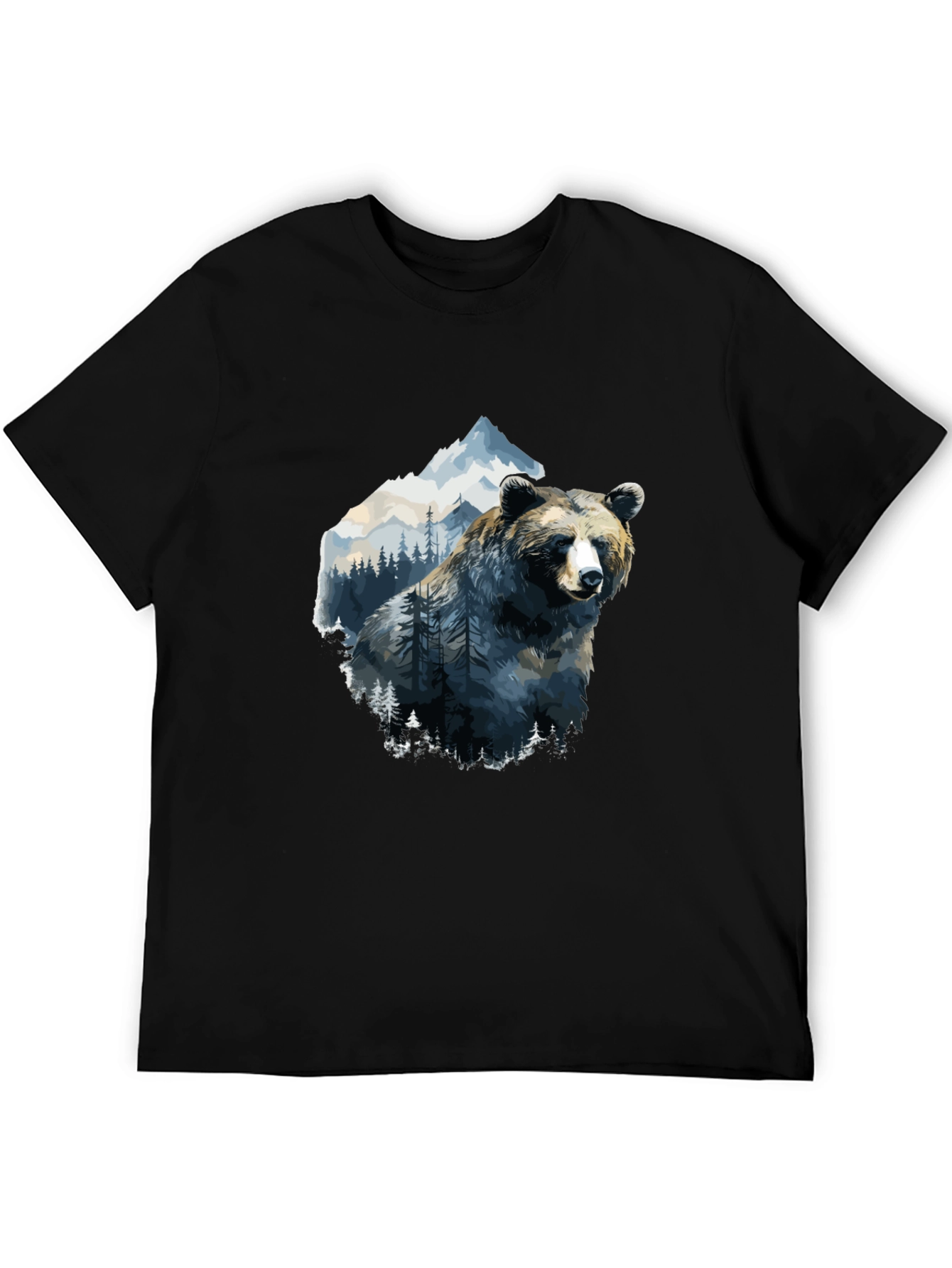Black Bear & Mountain Graphic Tee - Black view 5