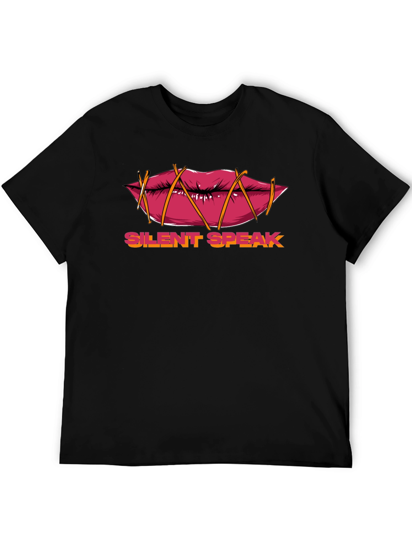 Black Silent Speak Graphic T-Shirt - Black Crew Neck Tee view 5