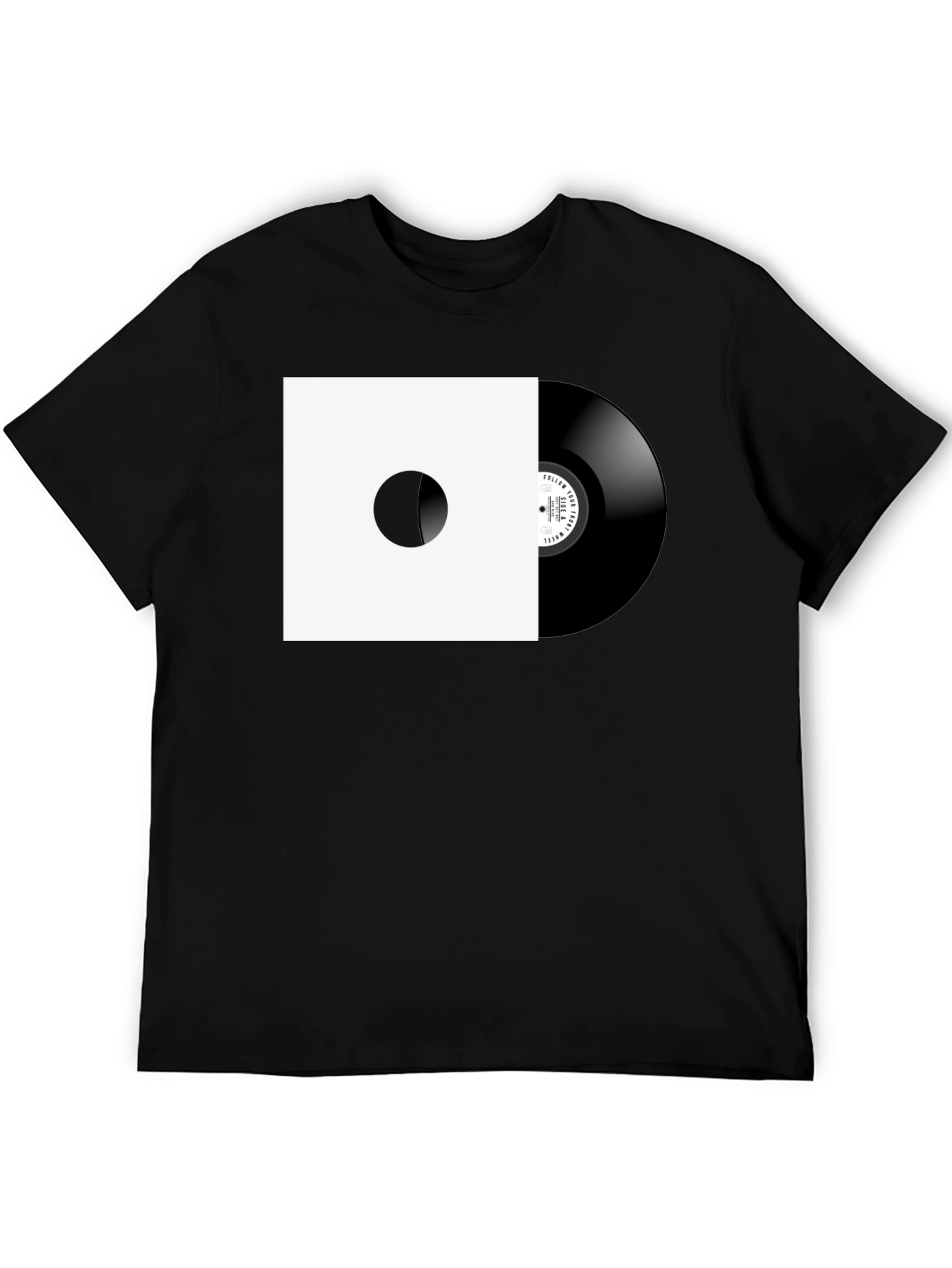 Black Retro Vinyl Record Graphic Tee - Black Cotton view 5