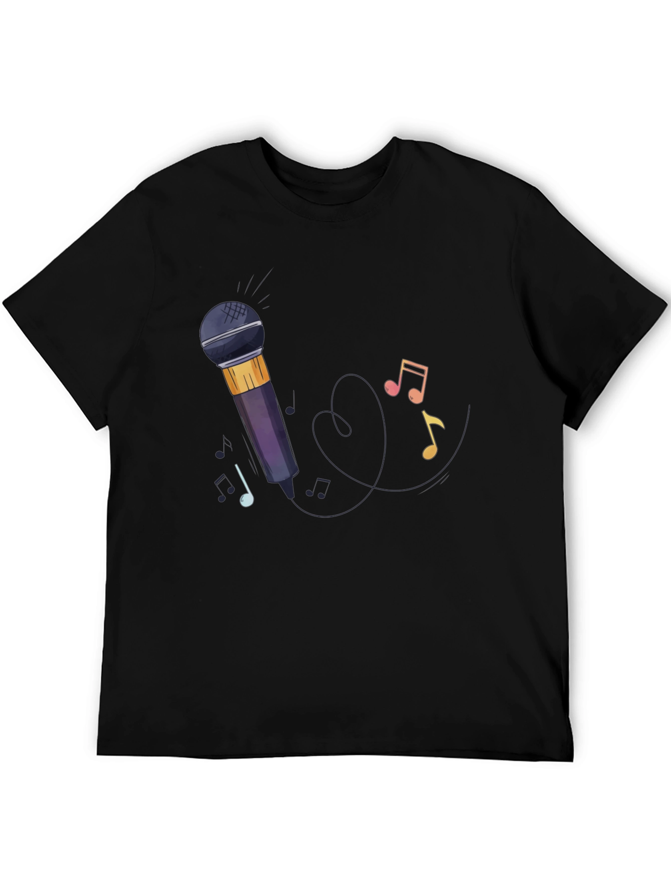 Black Microphone & Music Notes Graphic Tee view 5