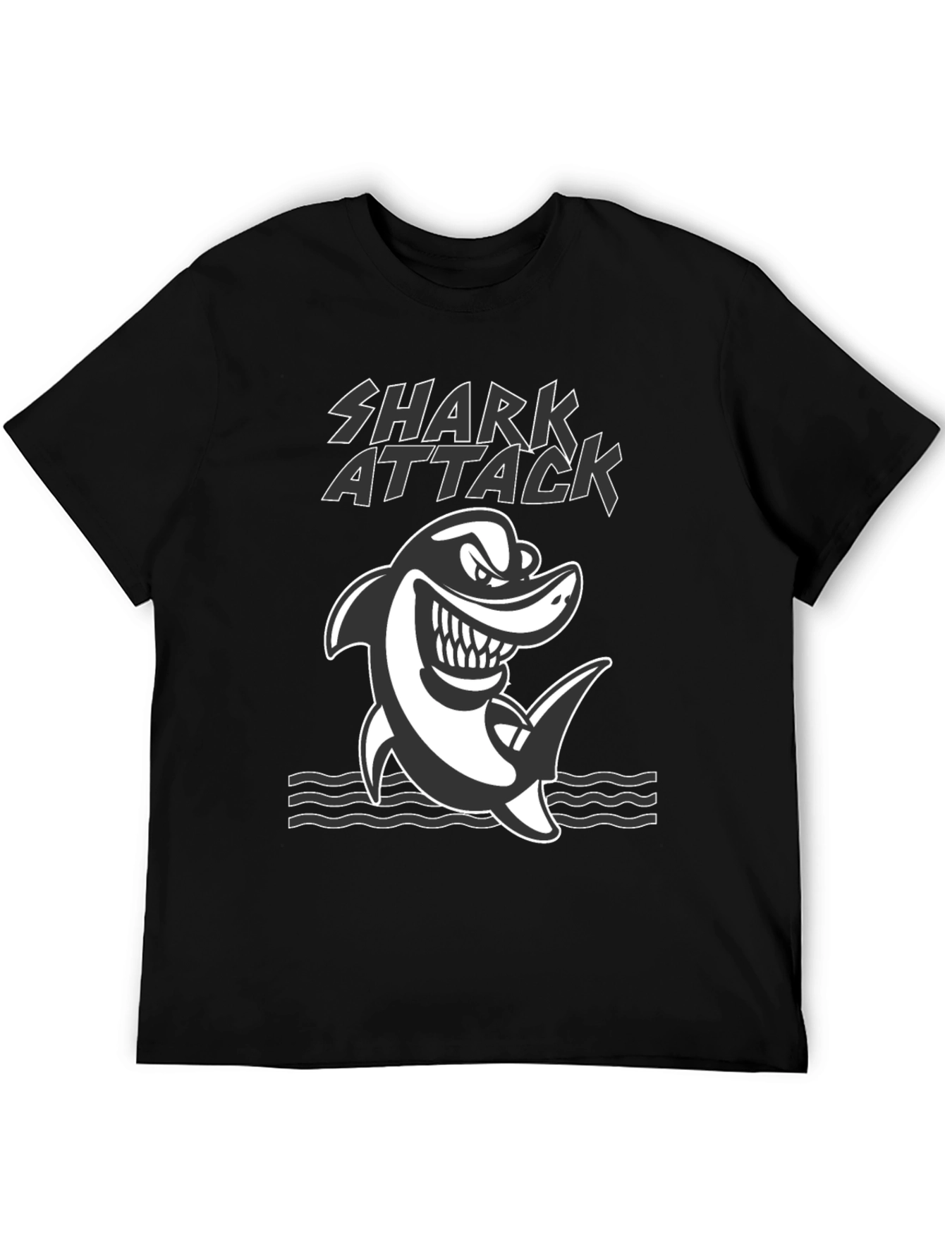 Black Shark Attack Graphic Tee - Black Cotton T-Shirt view 5