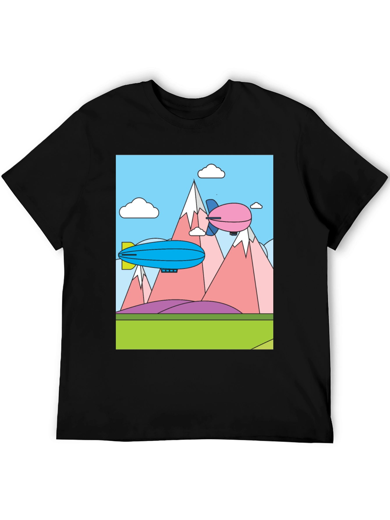 Black Cartoon Landscape Dirigible Graphic Tee view 5