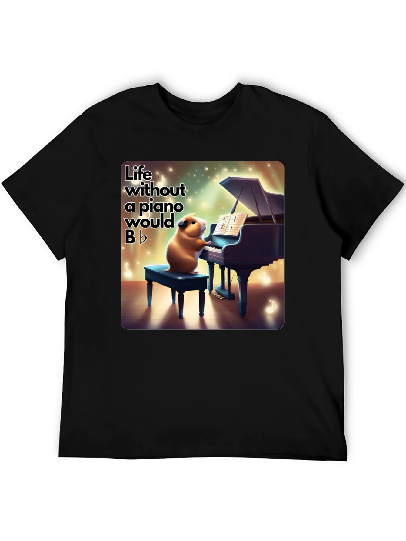 Black Piano Playing Guinea Pig Graphic Tee - Musical Humor view 5