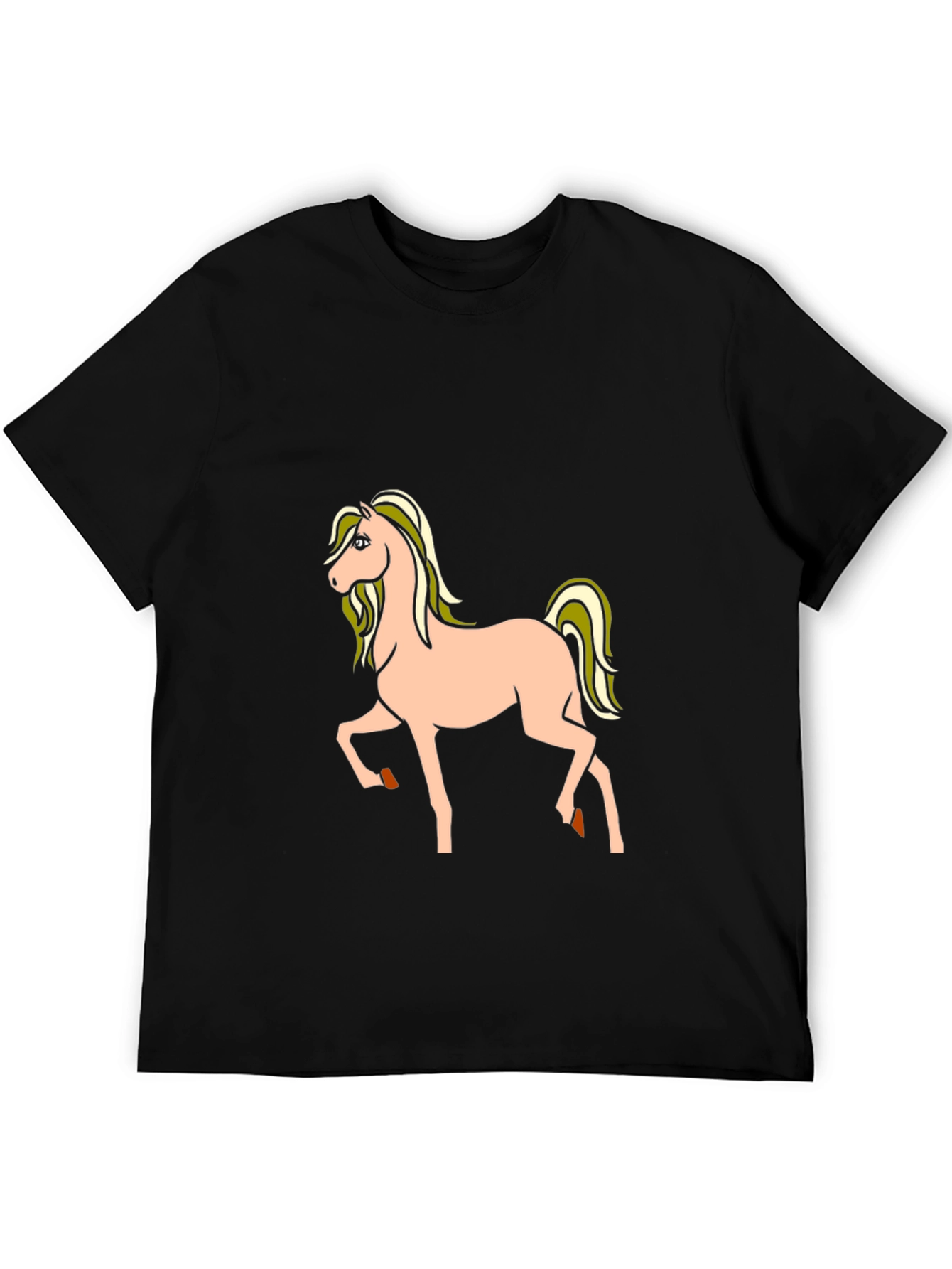Black Black T-Shirt with Cartoon Horse Graphic view 5