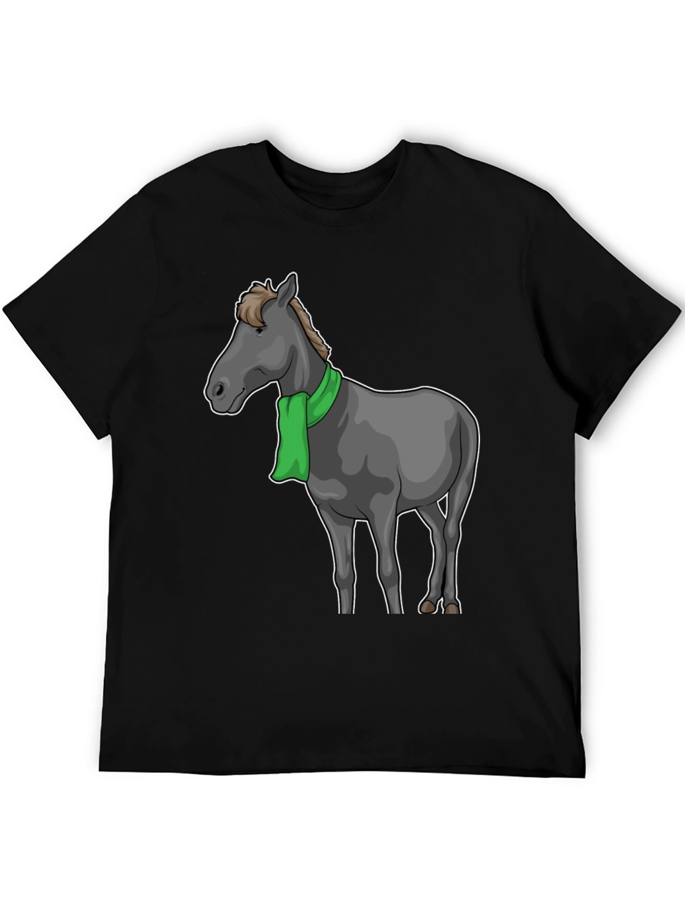 Black Horse Scarf Graphic Tee - Black Cotton T-Shirt view 5