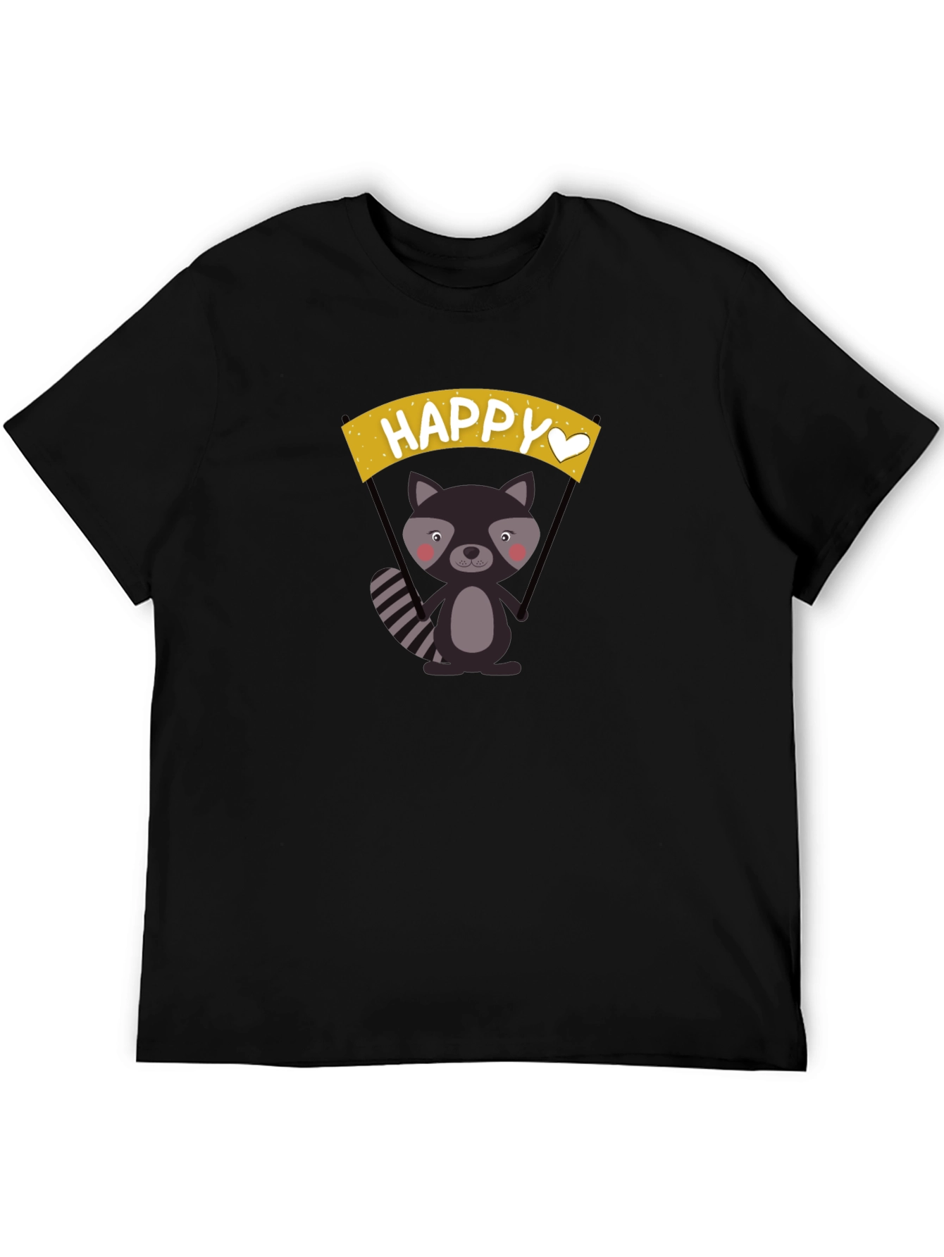 Black Happy Raccoon Graphic T-Shirt view 5