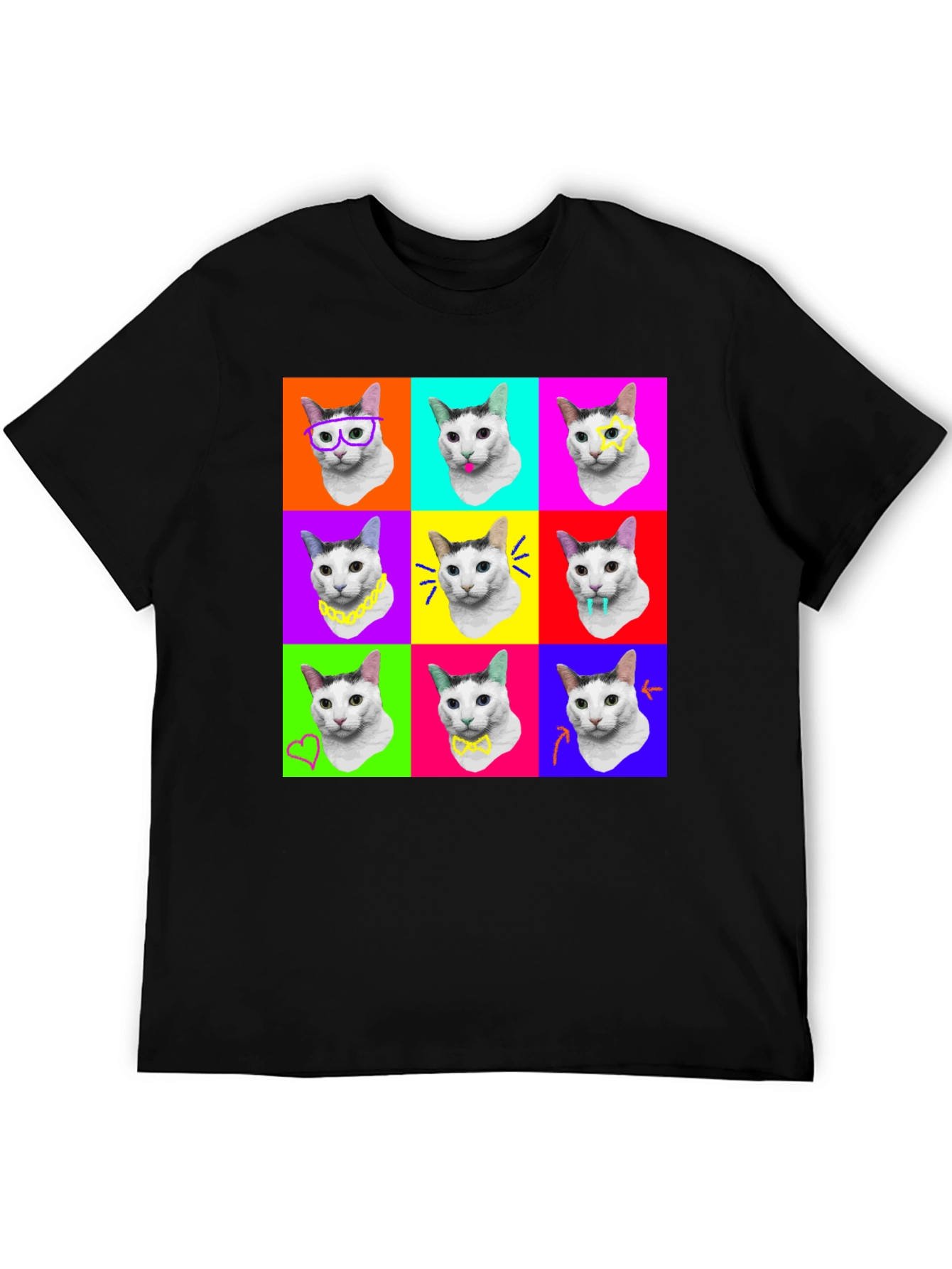 Black Pop Art Cat T-Shirt view 5