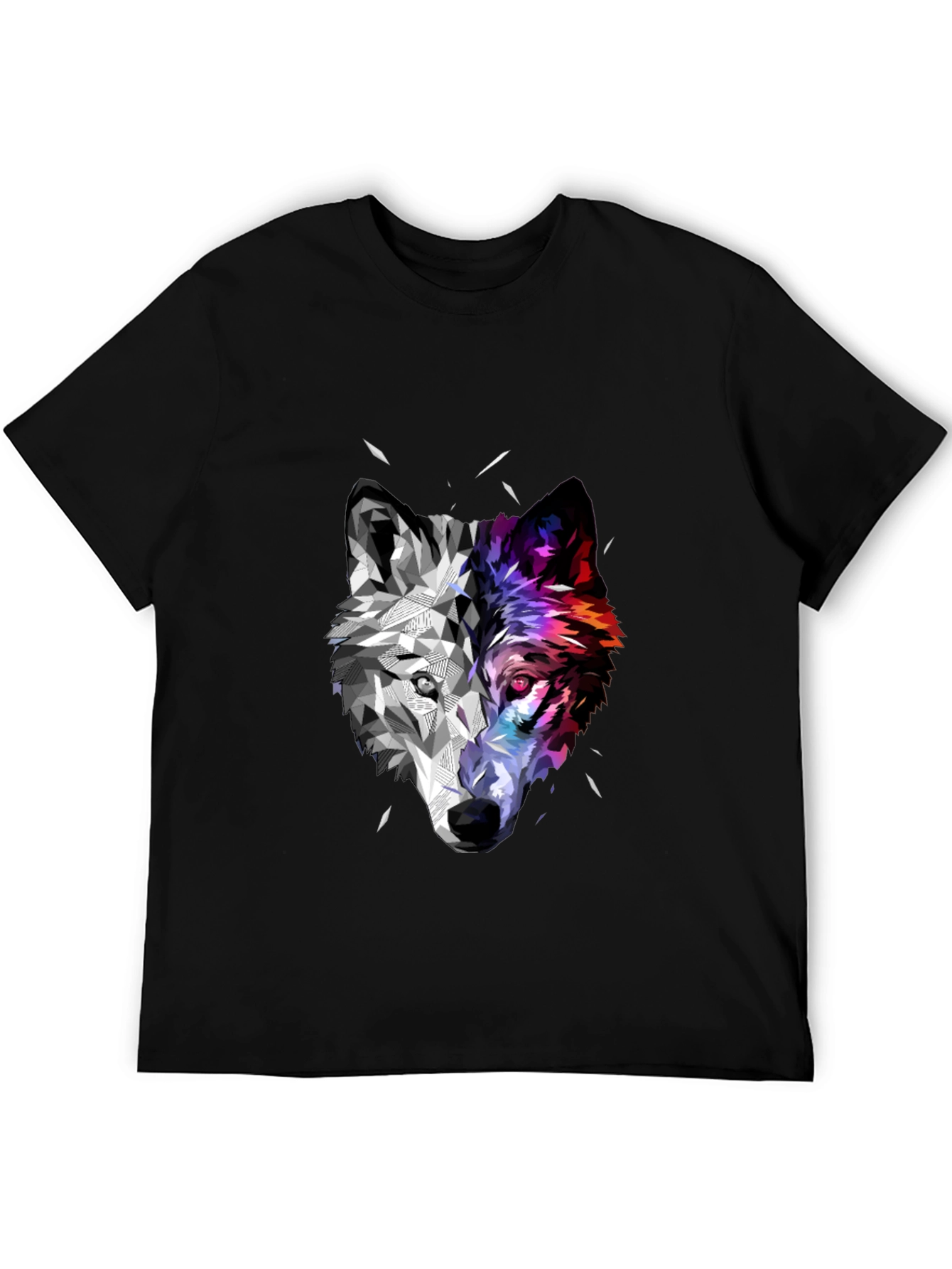 Black Geometric Wolf Head Graphic Black T-Shirt view 5