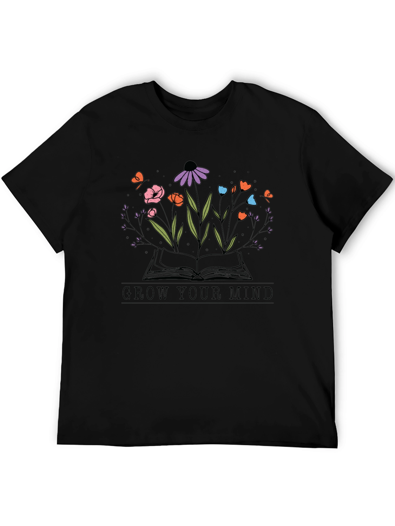 Black Grow Your Mind Graphic Tee - Unisex Black T-Shirt view 5