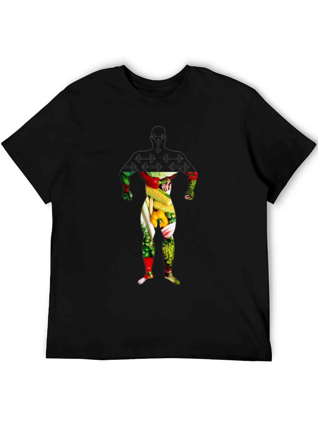 Black Veggie Man Graphic T-Shirt - Black Crew Neck view 5