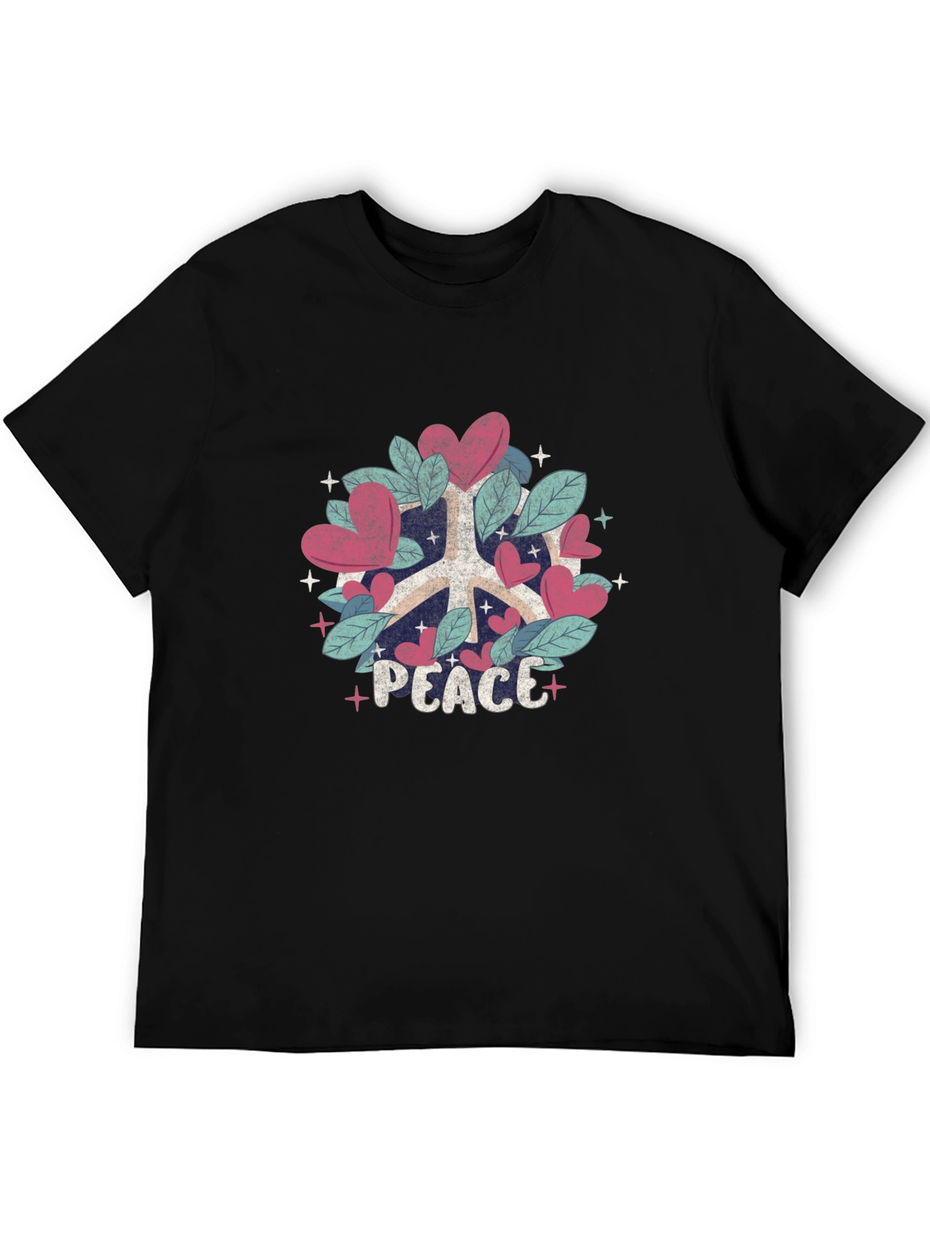 Black Peace Sign Heart & Leaves T-Shirt view 5