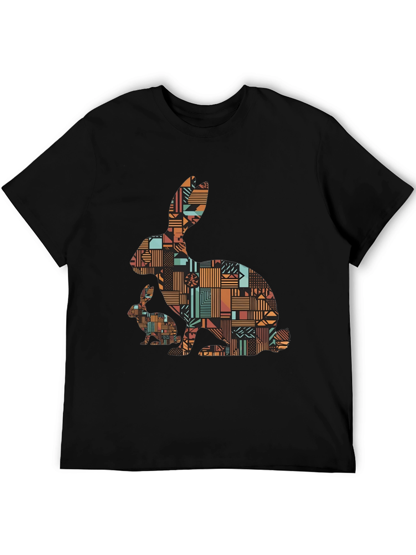 Black Geometric Rabbit Print Black T-Shirt view 5
