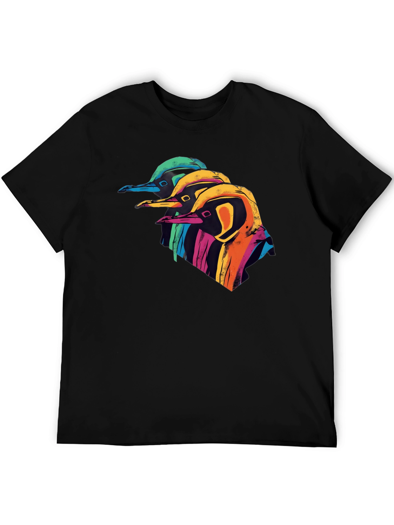 Black Colorful Penguin Graphic Black T-Shirt view 5