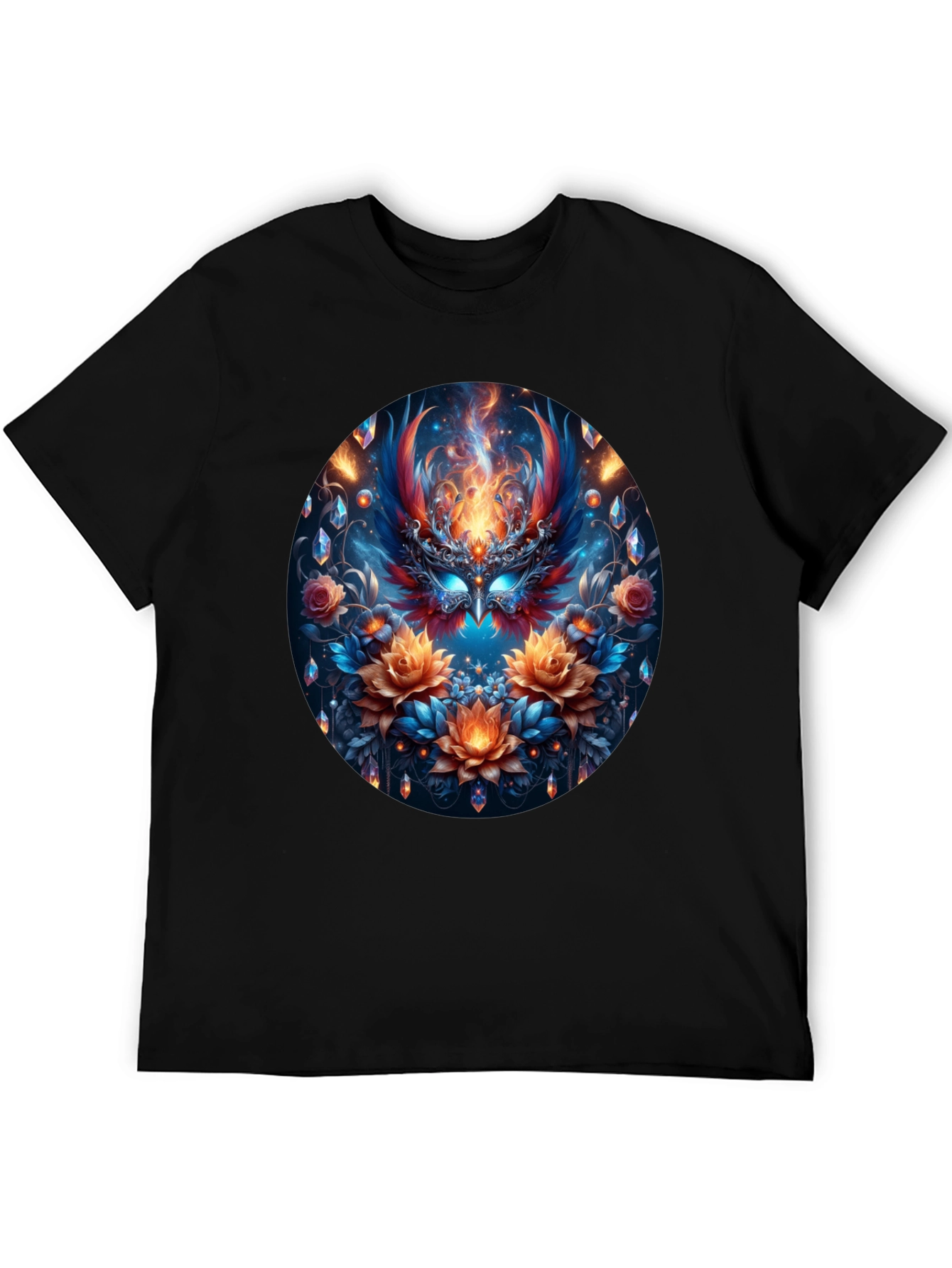 Black Phoenix Floral Art Black T-Shirt view 5