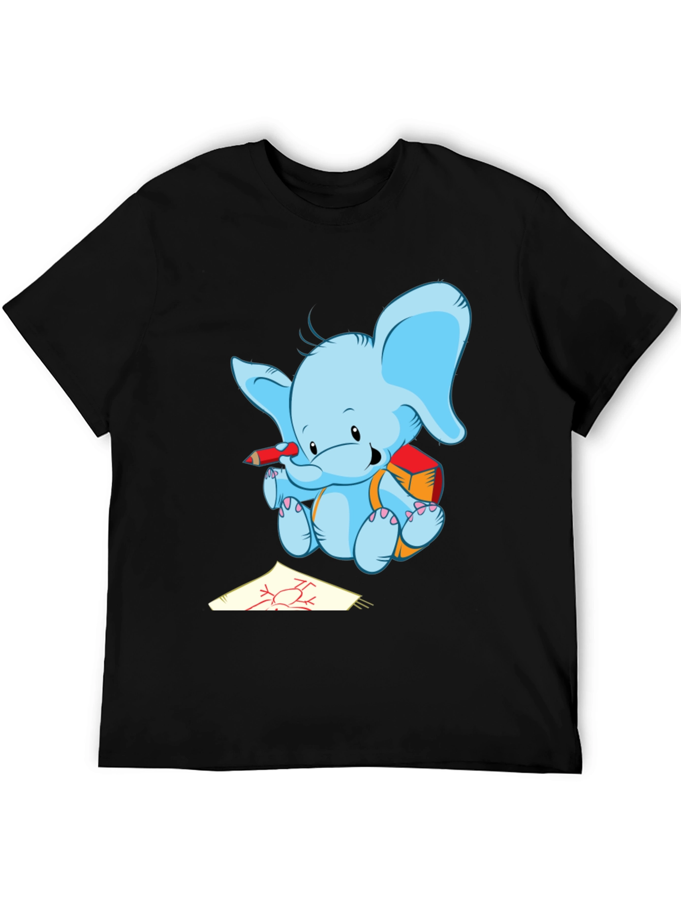 Black Cute Elephant Drawing T-Shirt view 5