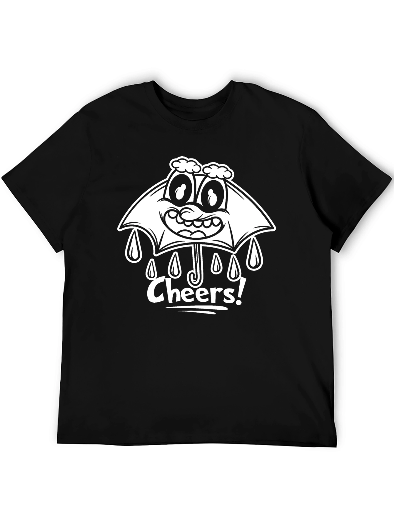 Black Cheers Umbrella Cartoon Graphic Black T-shirt view 5