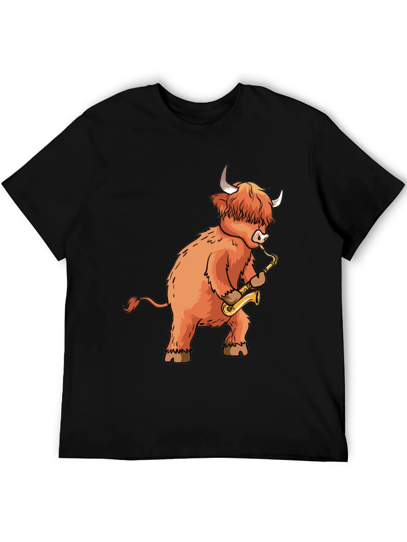 Black Highland Cow Saxophone T-Shirt - Funny Music Tee view 5