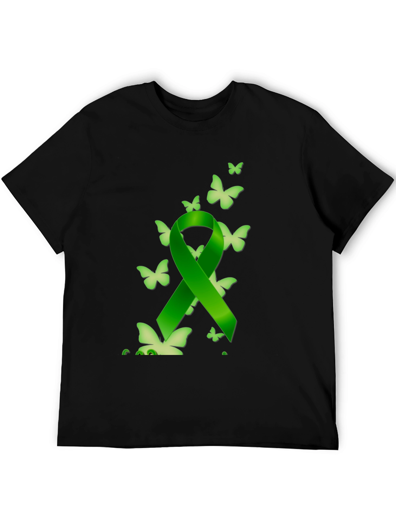 Black Green Ribbon Butterfly Black T-Shirt view 5