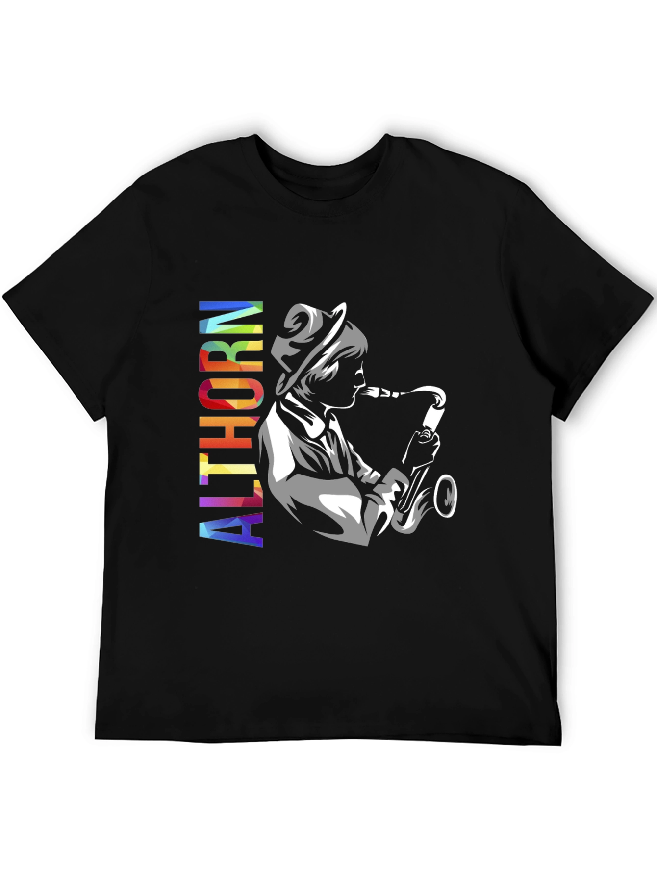 Black Althorn Saxophone Player Graphic T-Shirt view 5