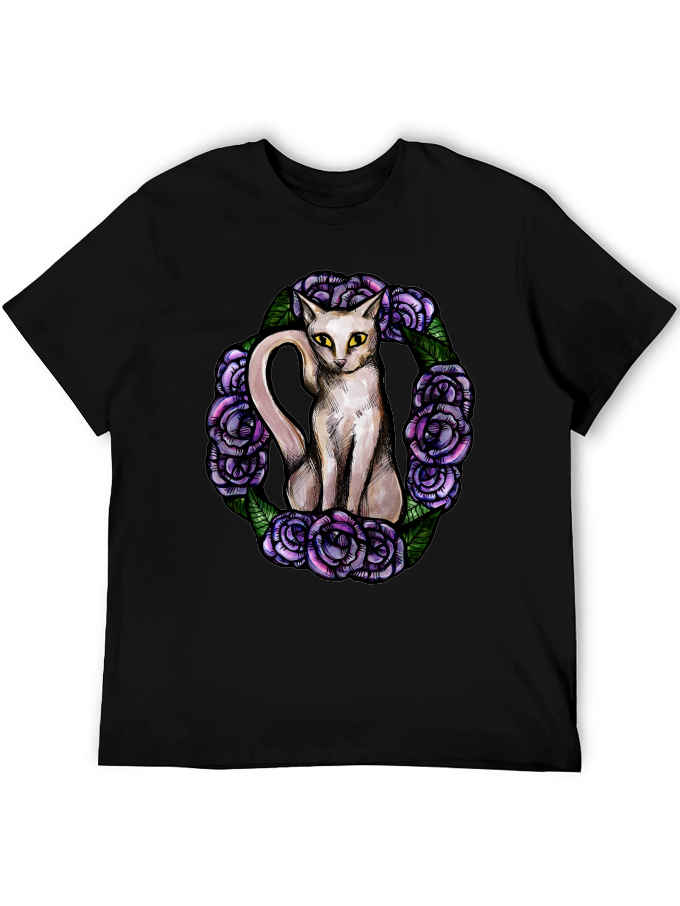 Black Cat & Rose Wreath Graphic T-Shirt view 5