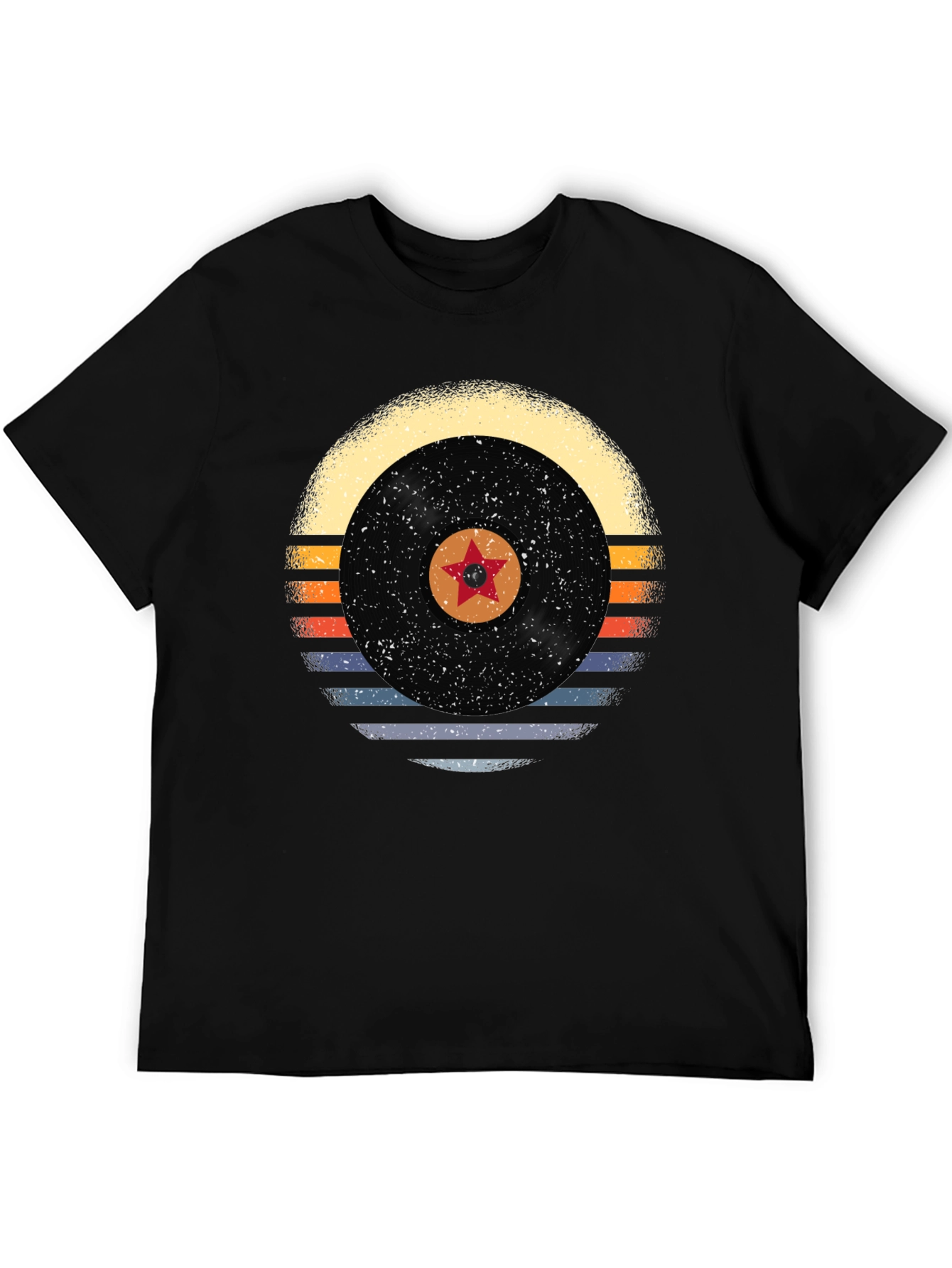 Black Retro Vinyl Record Star Graphic Tee view 5