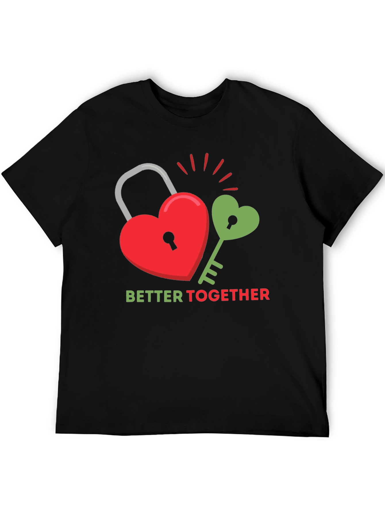 Black Better Together Graphic Tee - Heart Lock and Key Design view 5