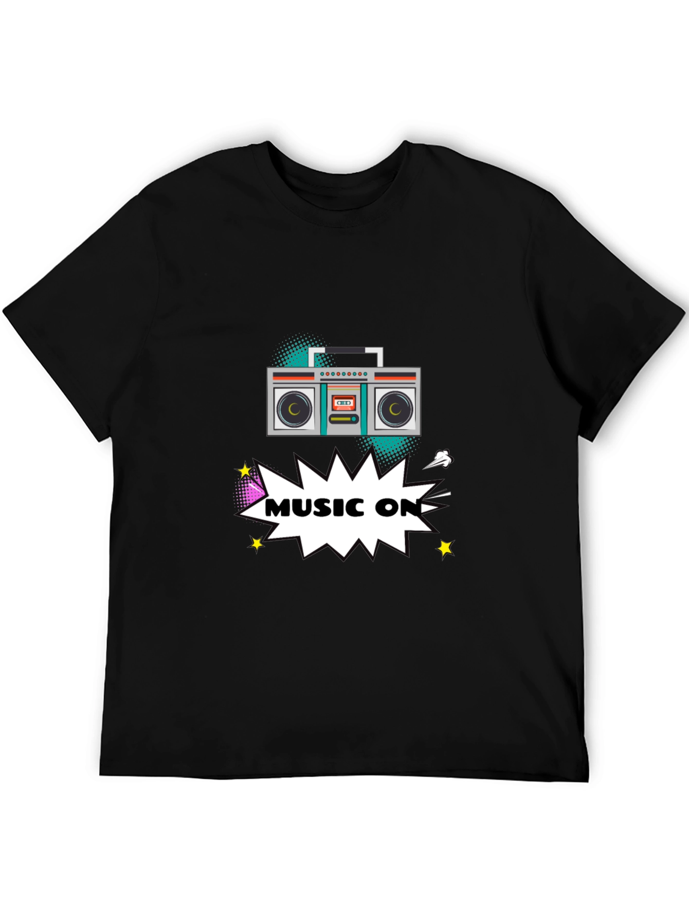 Black Retro Boombox Music On Graphic T-Shirt view 5