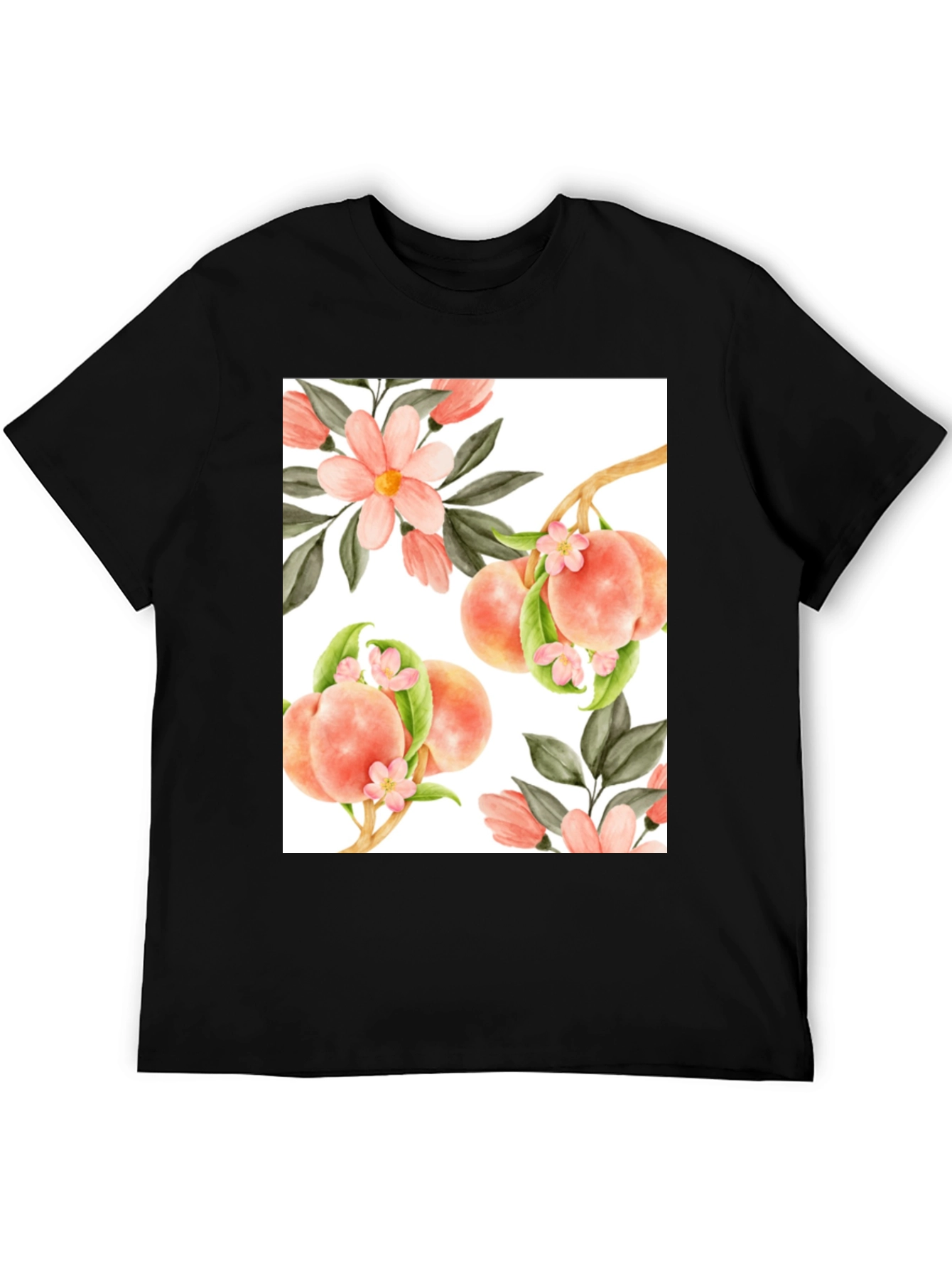 Black Peach Floral T-Shirt - Unique Design view 5