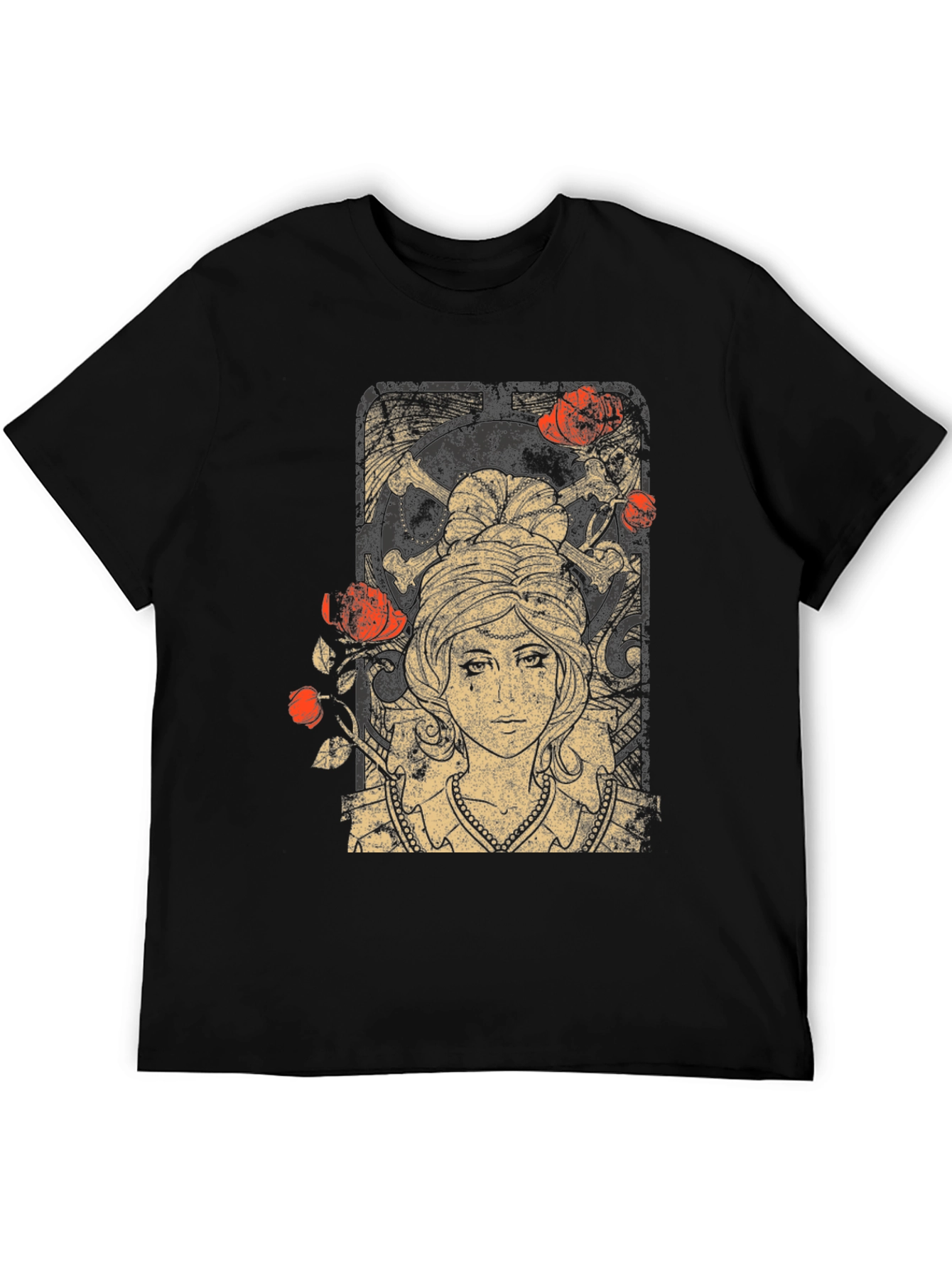 Black Gothic Maiden T-Shirt: Roses & Skulls view 5