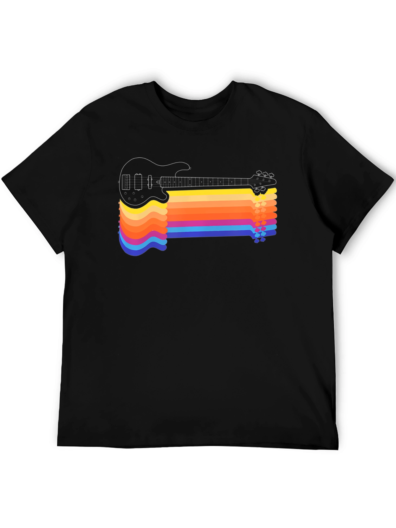 Black Retro Guitar Rainbow Stripe T-Shirt view 5
