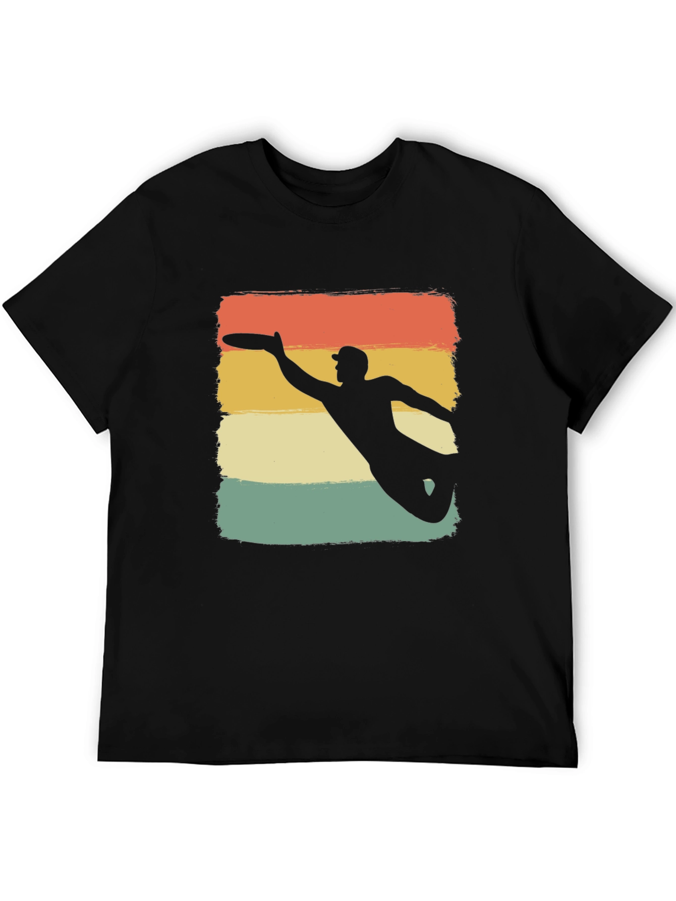 Black Retro Ultimate Frisbee Silhouette T-Shirt view 5